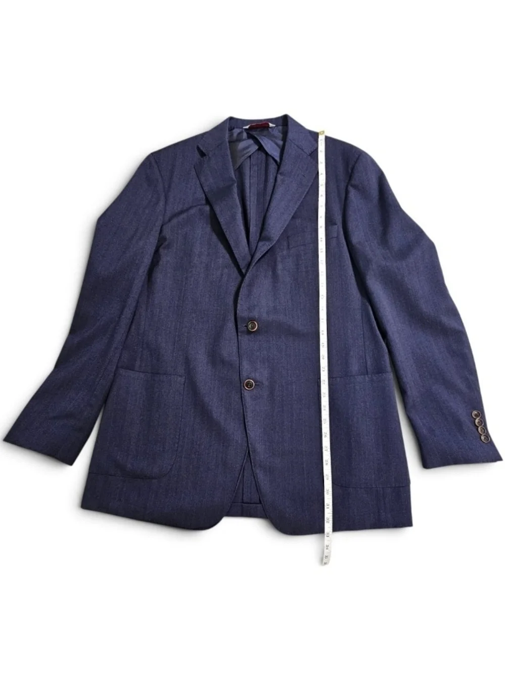 Samuelsohn 43L Navy Herringbone Wool Blazer Sport Coat Canada 2 Button Luxury